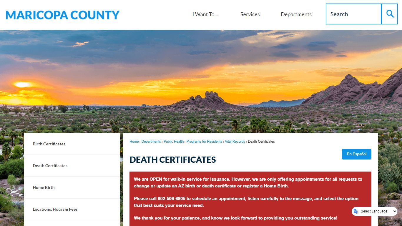 Death Certificates | Maricopa County, AZ